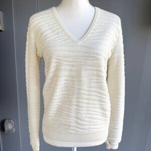 Theory Cream Plush Zebra Print V-Neck Wool Blend Sweater - Size S